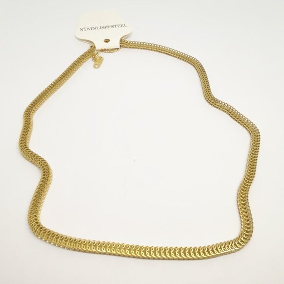18K Gold Plated Stainless Steel Herringbone Necklace - Picture 4 of 7